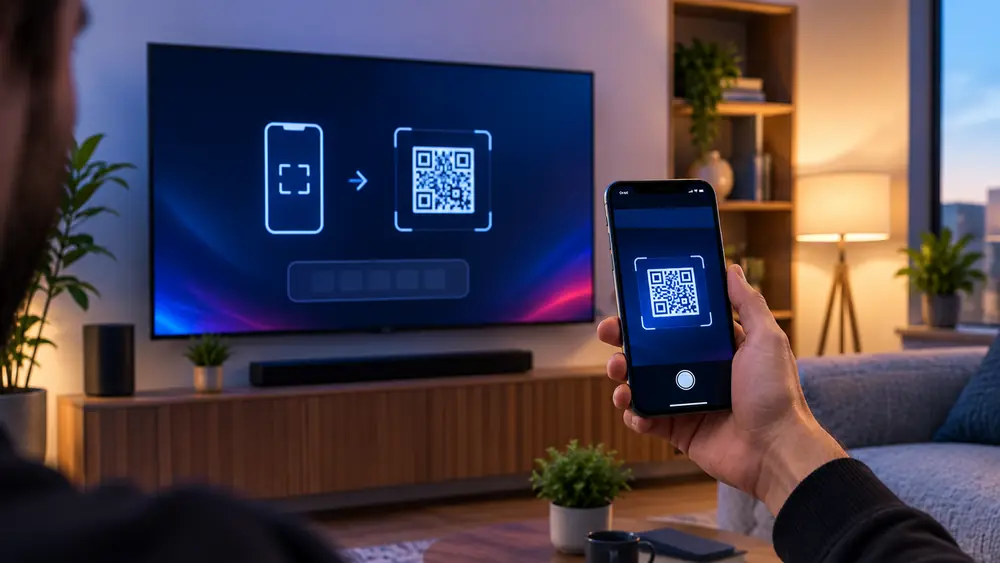 Smart TV zeigt Aktivierungsbildschirm einer App nach fehlgeschlagenem IPTV Login