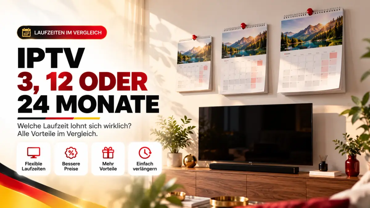 IPTV Abonnement Laufzeiten: drei Wandkalender über einem TV-Sideboard