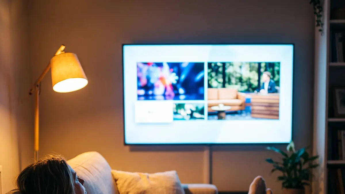 IPTV-Anbieter Erfahrungen: Frau entspannt mit Tee vor dem Fernseher