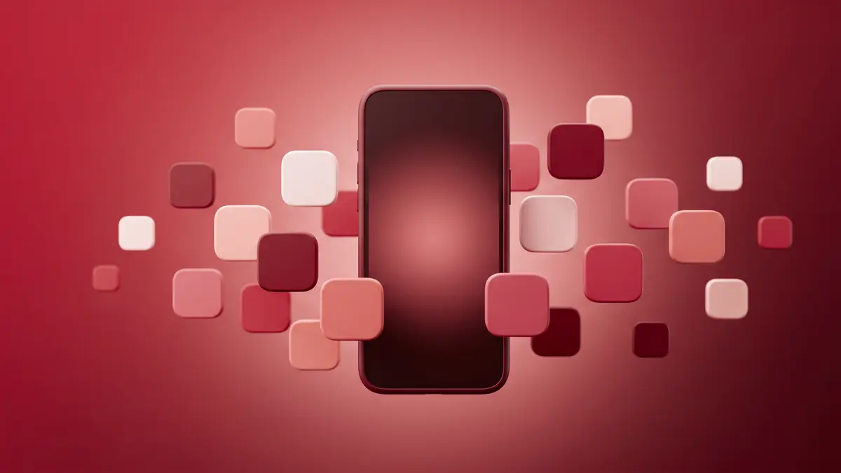 IPTV auf iPhone und iPad: Handy mit App-Symbolen auf rotem Hintergrund