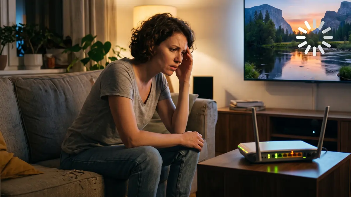 IPTV ruckelt am Abend: genervte Zuschauerin vor Ladekreis und Router